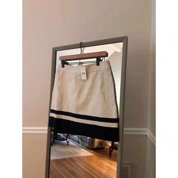 LOFT Tan A-Line Skirt Size 4 NWT Linen Blend Contrast Hem Classic Work Chic - Picture 3 of 6